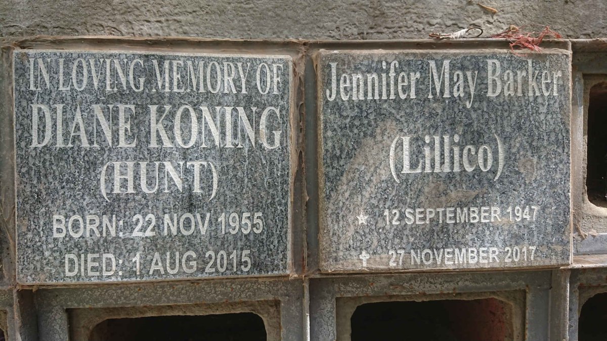 BARKER Jennifer May 1947-2017 :: KONING Diane nee HUNT 1955-2015