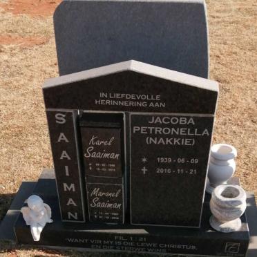 SAAIMAN Karel 1940-2019 &amp; Jacoba Petronella 1939-2016 :: SAAIMAN Maronel 1967-2018