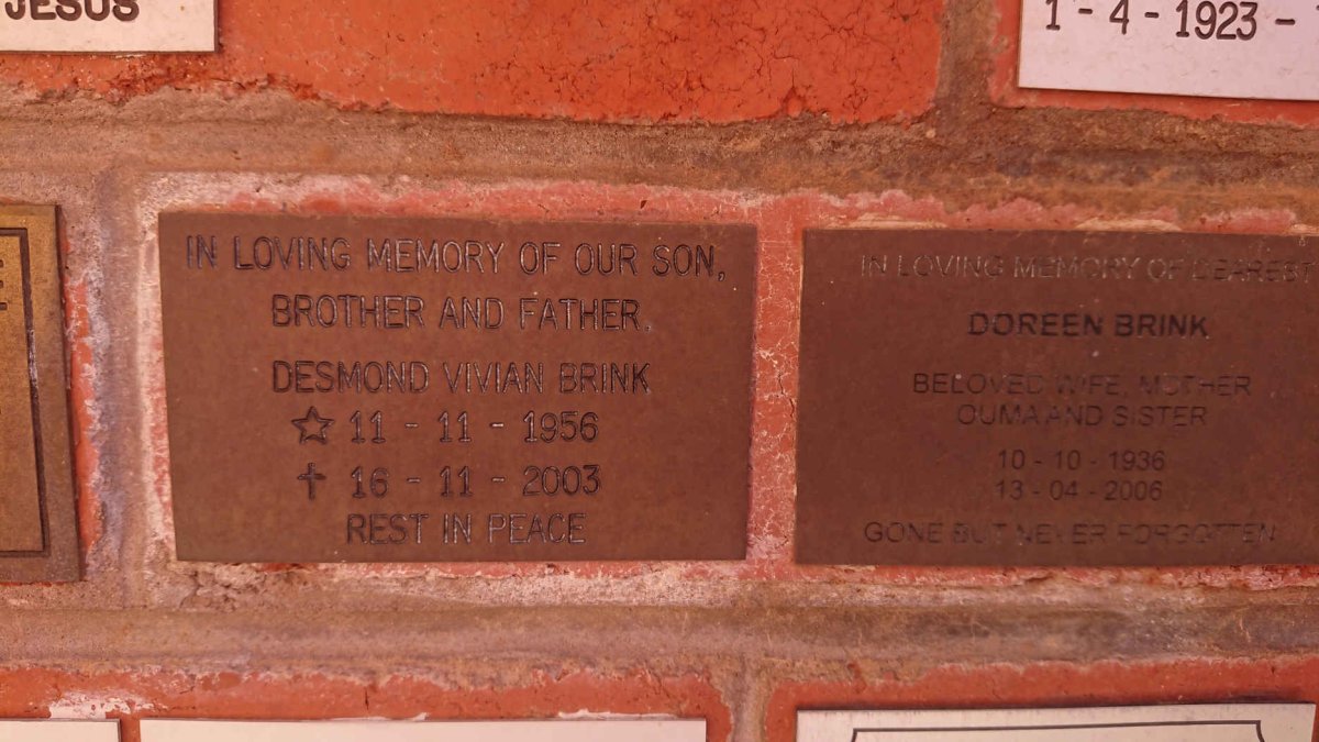 BRINK Desmond Vivian 1956-2003 :: BRINK Doreen 1936-2006