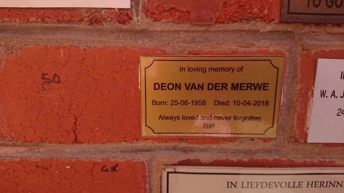MERWE Deon, van der 1958-2018