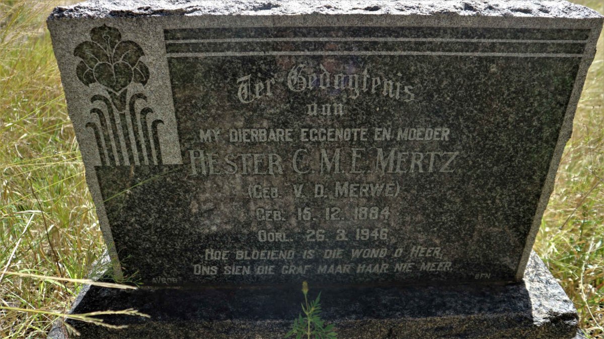 MERTZ Hester C.M.E. nee V.D. MERWE 1884-1946