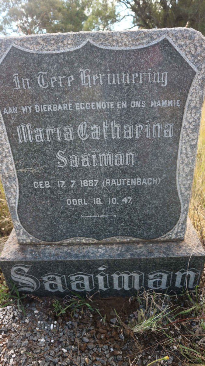 SAAIMAN Maria Catharina nee RAUTENBACH 1887-1947