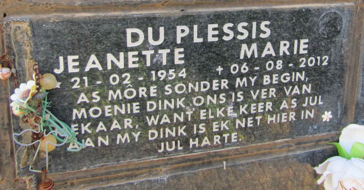 PLESSIS Jeanette Marie, du 1954-2012
