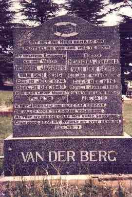 BERG Hendrik Jacobus, van der 1874-1943 &amp; Hendrina Johanna JANSE VAN RENSBURG 1876-1960