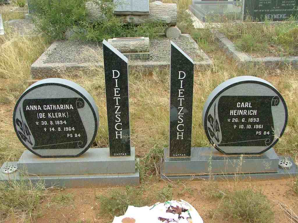 DIETZSCH Carl Heinrich 1893-1961 &amp; Anna Catharina DE KLERK 1894-1964