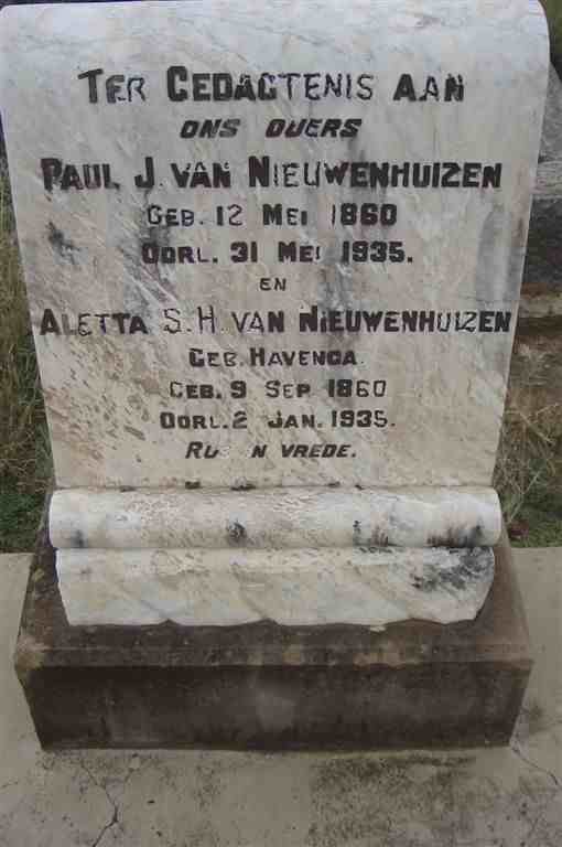 NIEUWENHUIZEN Paul J., van 1860-1935 &amp; Aletta S.H. HAVENGA 1860-1935