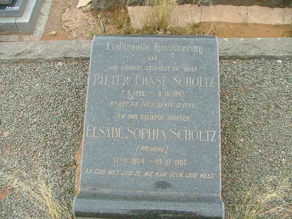 SCHOLTZ Pieter Ernst 1865-1947 &amp; Elsabe Sophia MEIRING 1864-1960