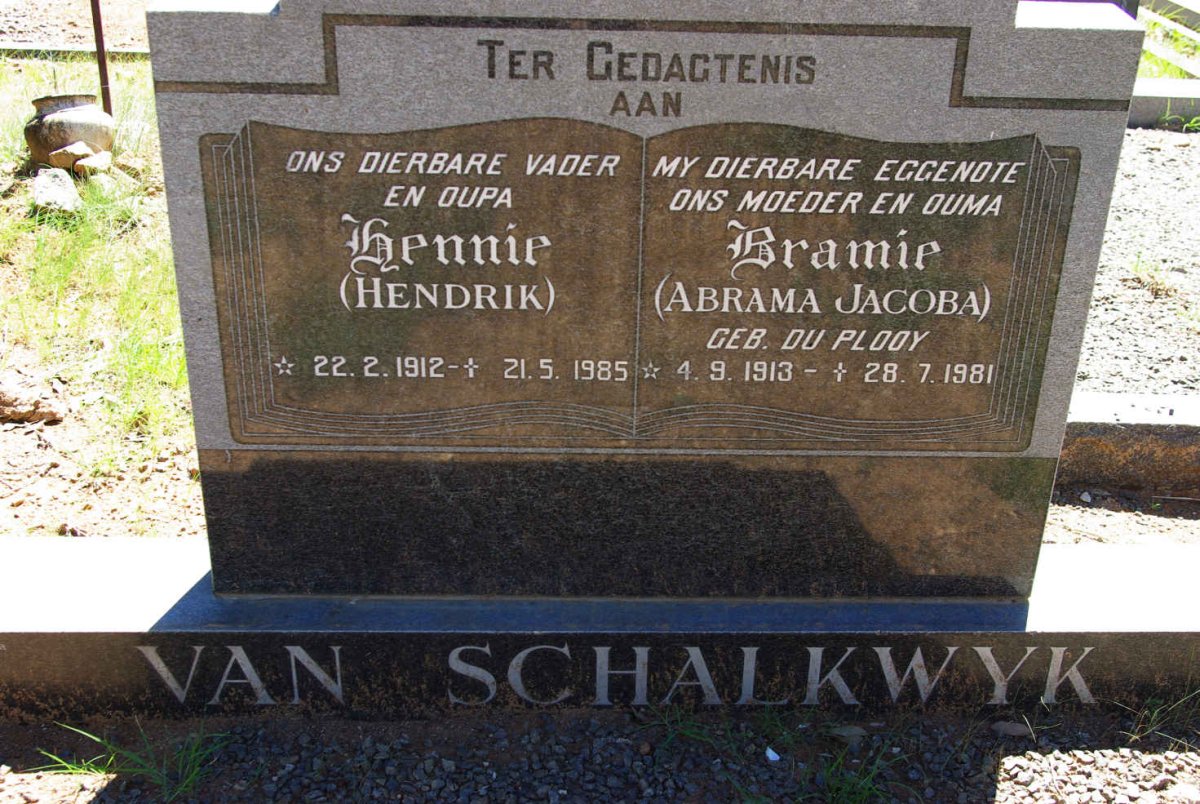 SCHALKWYK Hendrik, van 1912-1985 &amp; Abrama Jacoba DU PLOOY 1913-1981