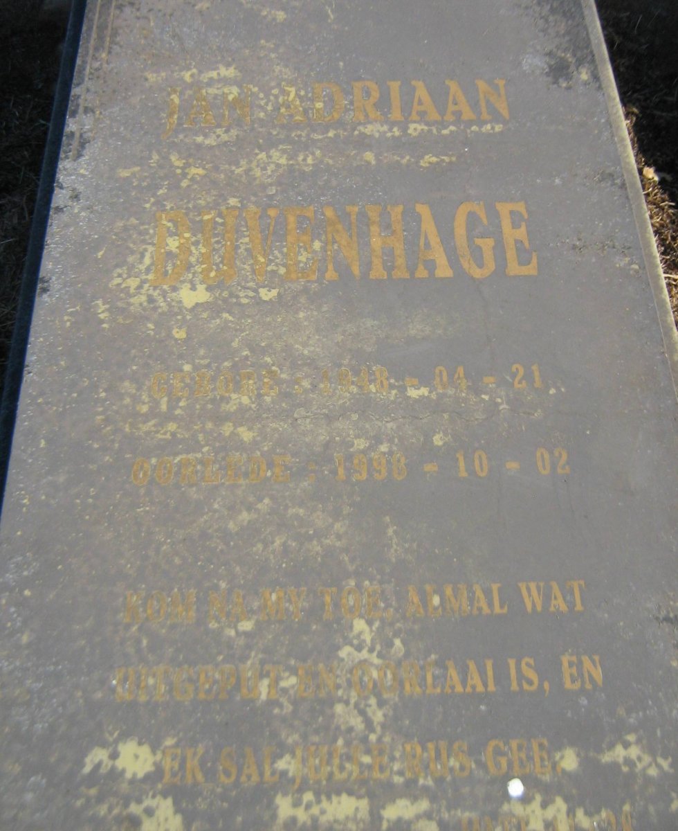 DUVENHAGE Jan Adriaan 1948-1998