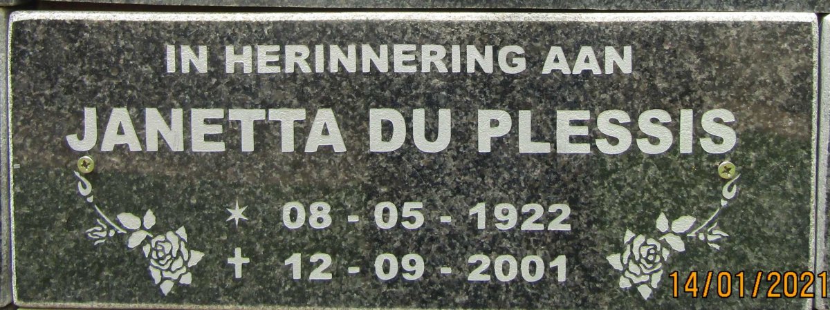 PLESSIS Janetta, du 1922-2001