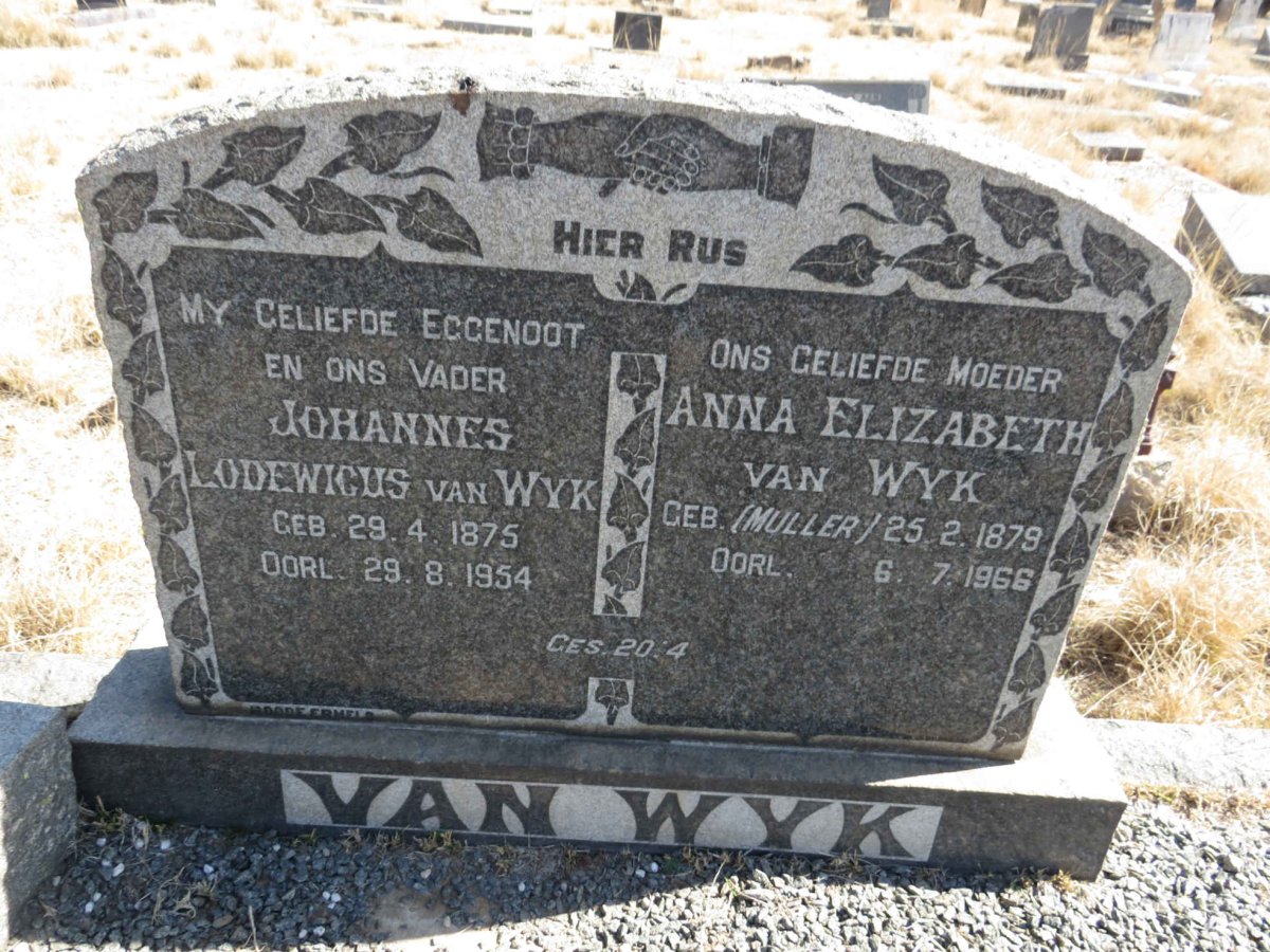 WYK Johannes Lodewicus, van 1874-1954 &amp; Anna Elizabeth MULLER 1879-1966