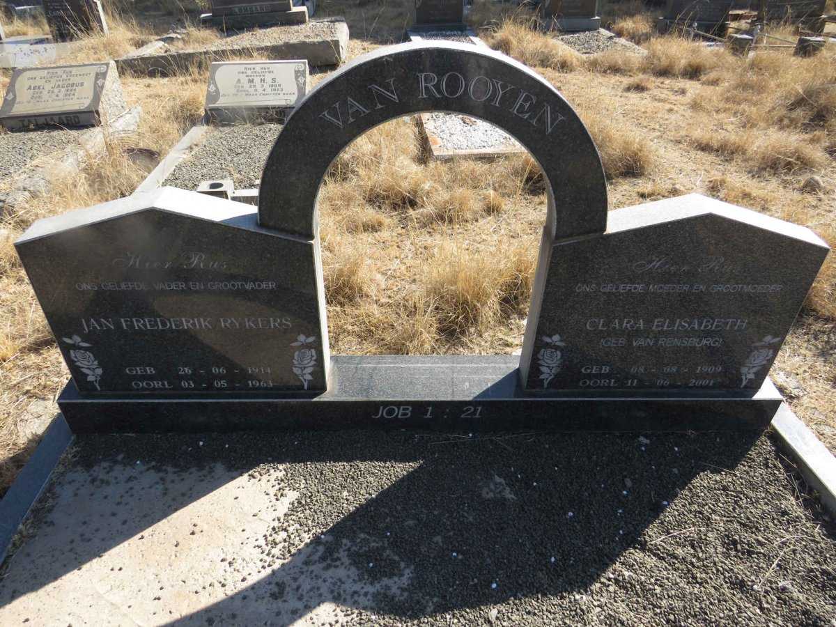 ROOYEN Jan Frederik Rykers, van 1914-1963 &amp; Clara Elisabeth Van RENSBURG 1909-2001