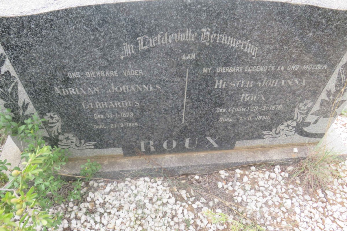 ROUX Adriaan Johannes Gerhardus 1873-1954 &amp; Hester Johanna LOUW 1870-1950