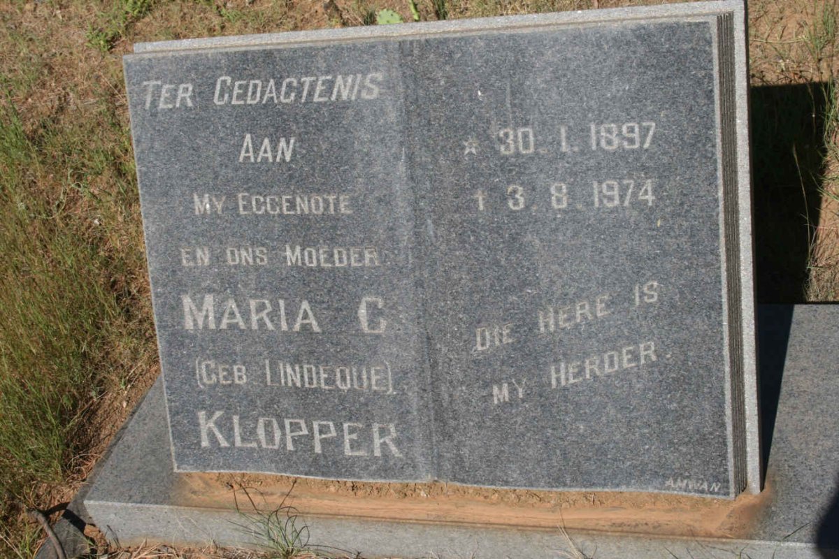 KLOPPER Maria C. nee LINDEQUE 1897-1974