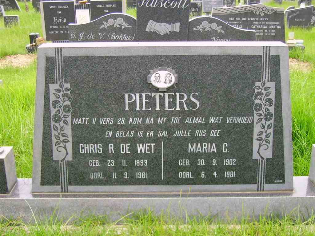 PIETERS Chris R. de Wet 1893-1981 &amp; Maria C. 1902-1981