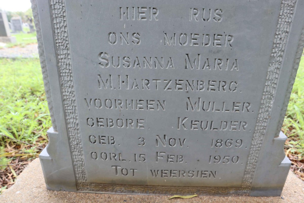 HARTZENBERG Susanna Maria M. voorheen MULLER nee KEULDER 1869-1950