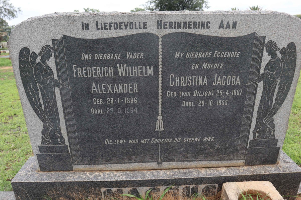 MAGNUS Frederich Wilhelm Alexander 1886-1964 &amp; Christina Jacoba VAN BILJON 1887-1955