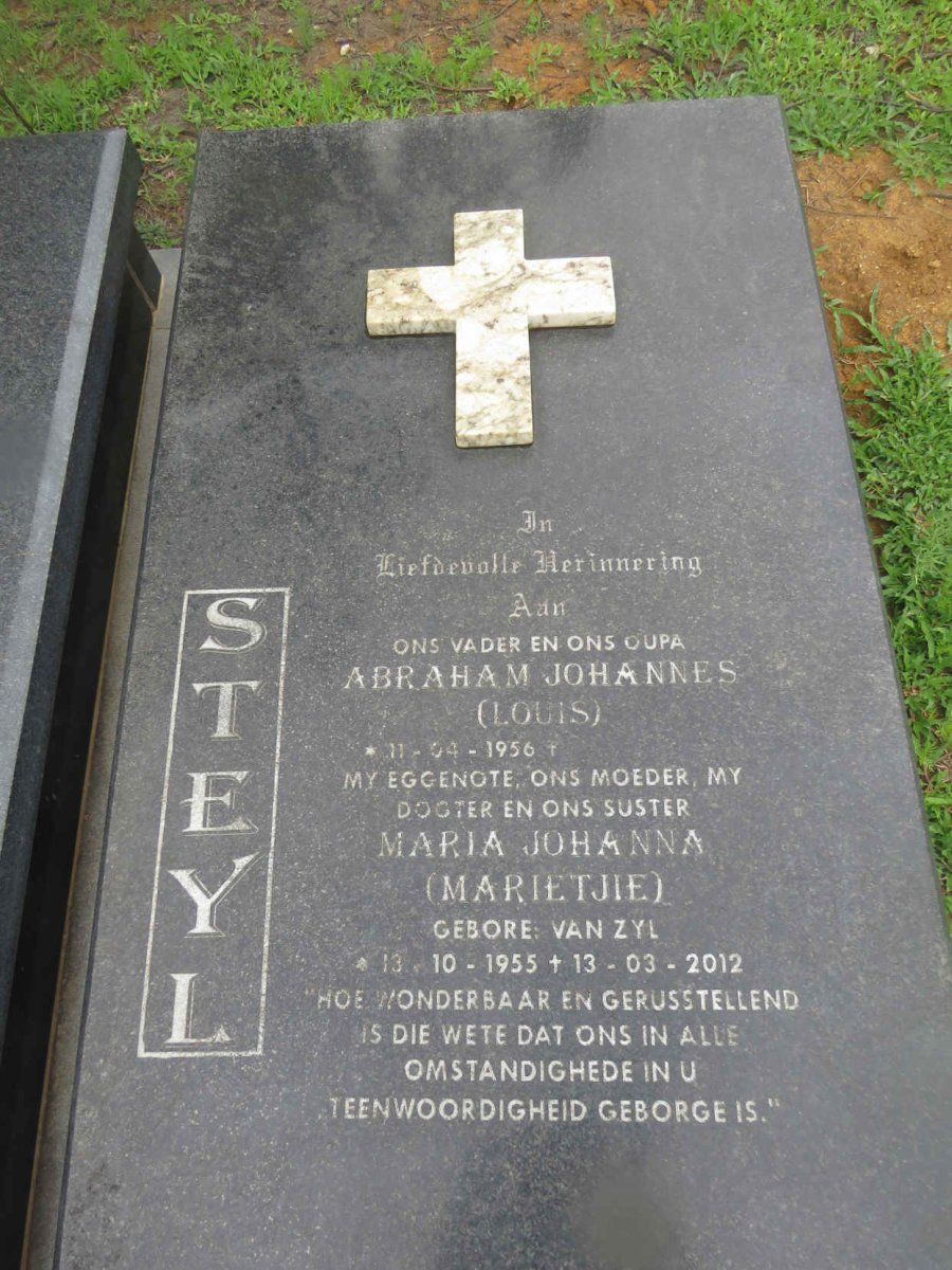 STEYL Abraham Johannes 1956- &amp; Maria Johanna VAN ZYL 1955-2012