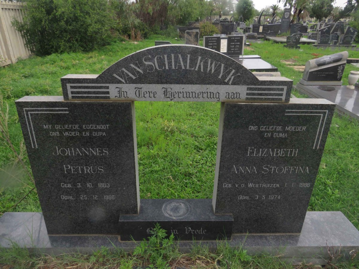 SCHALKWYK Johannes Petrus, van 1883-1966 &amp; Elizabeth Anna Stoffina v.d. WESTHUIZEN 1888-1974