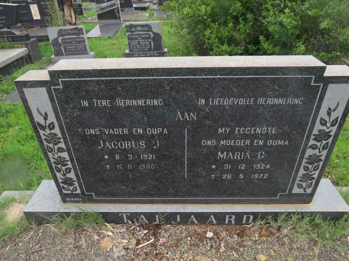 TALJAARD Jacobus J. 1921-1980 &amp; Maria G. 1924-1972