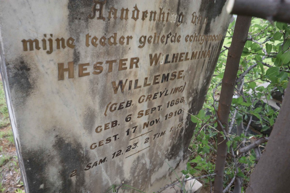 WILLEMSE Hester Wilhelmina nee GREYLING 1888-1910