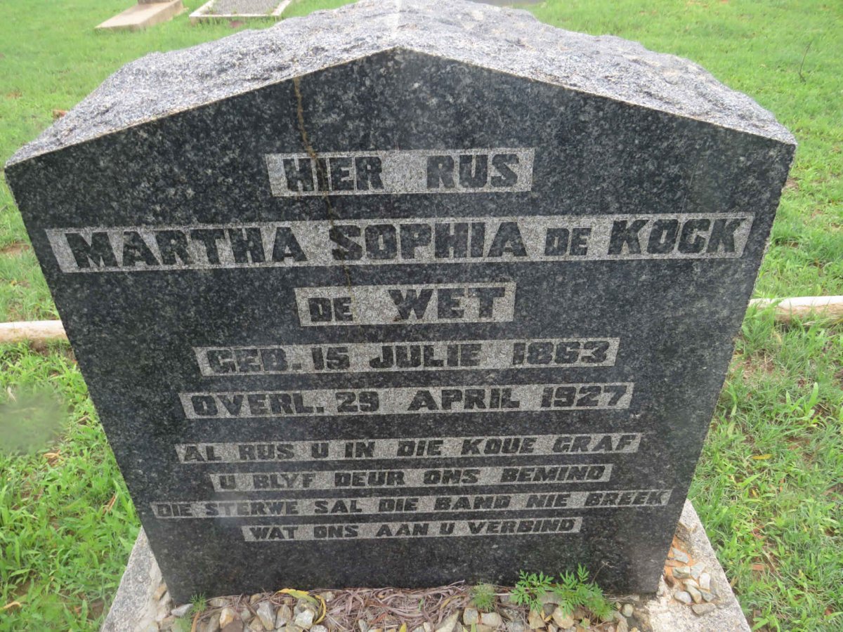 WET Martha Sophia de Kock, de 1863-1927