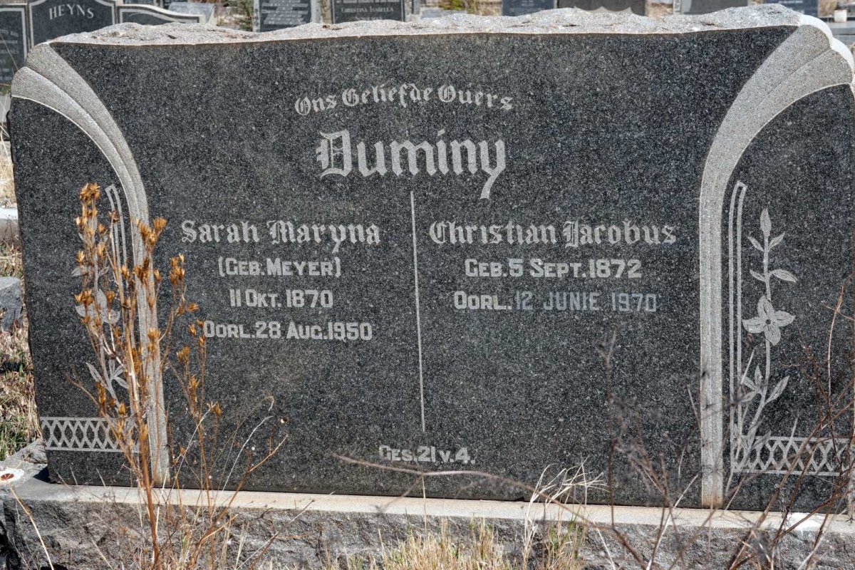 DUMINY Christian Jacobus 1872-1970 &amp; Sarah Maryna MEYER 1870-1950