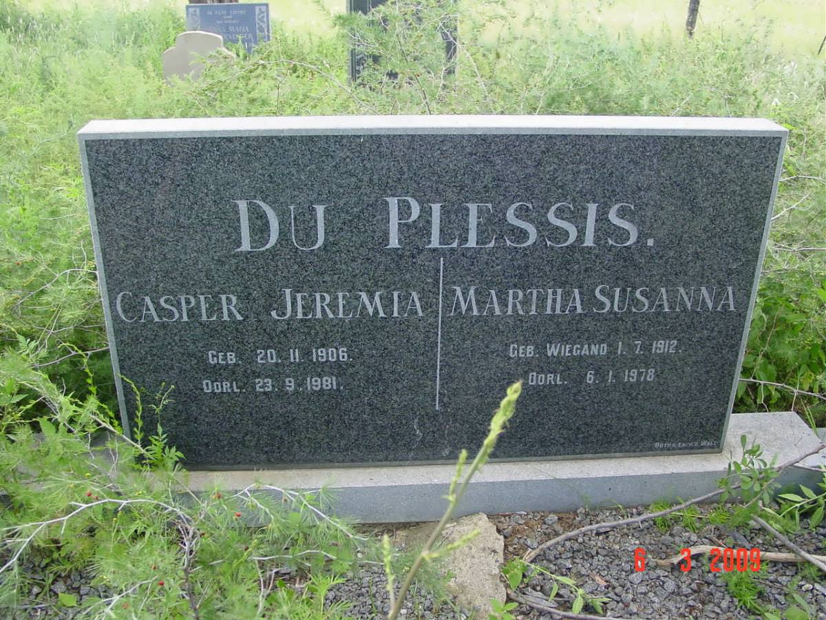 PLESSIS Casper Jeremia, du 1906-1981 &amp; Martha Susanna WIEGAND 1912-1978