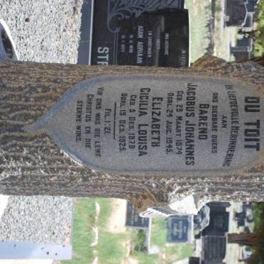 TOIT Barend Jacobus Johannes, du 1874-1945 &amp; Elizabeth Cicilia Louisa 1878-1925