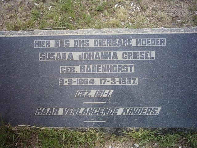 GRIESEL Susara Johanna nee BADENHORST 1864-1937