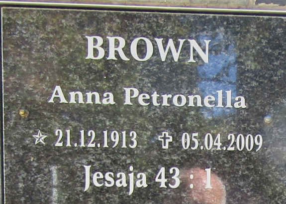 BROWN Anna Petronella 1913-2009