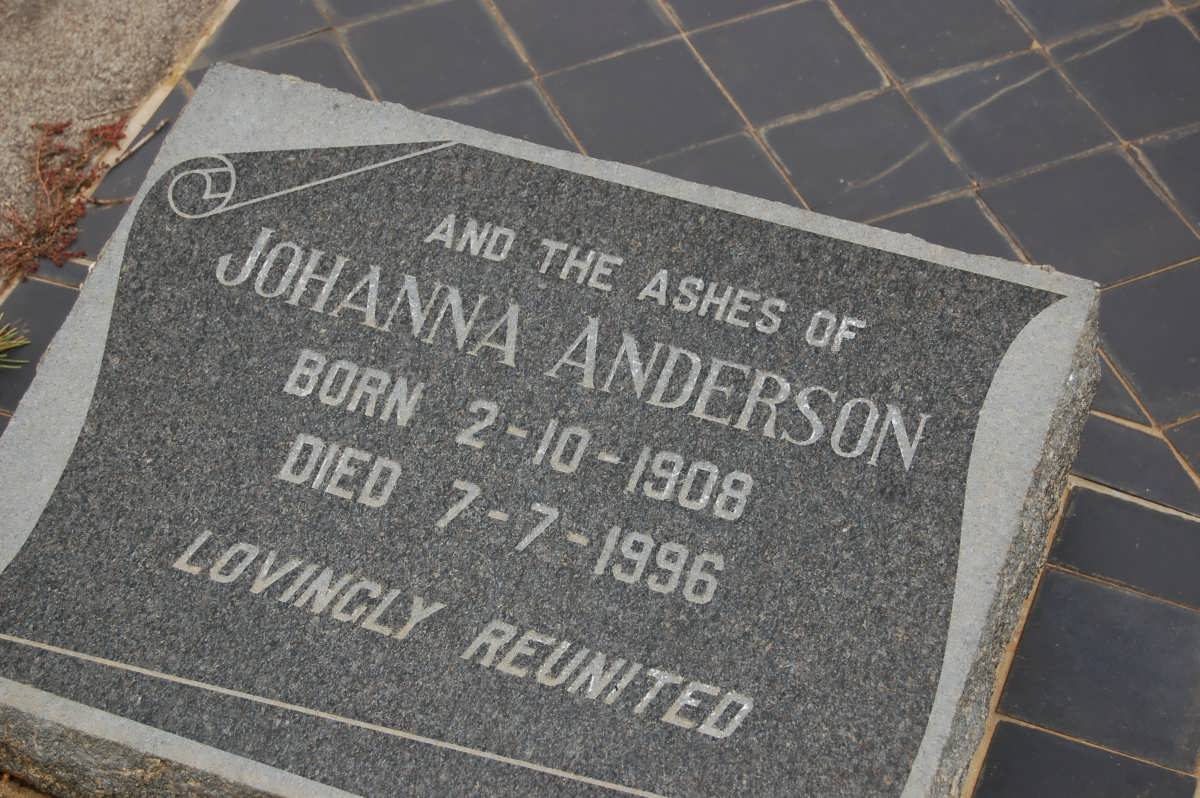 ANDERSON William de Wet 1891-1961 &amp; Johanna 1908-1996