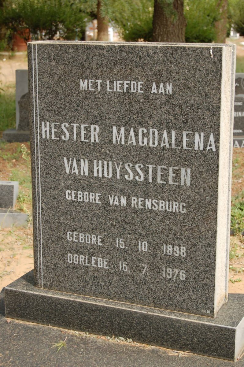 HUYSSTEEN Hester Magdalena, van nee VAN RENSBURG 1898-1976