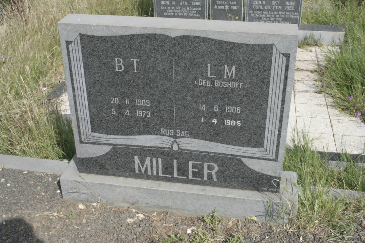 MILLER B.T. 1903-1973 &amp; L.M. BOSHOFF 1908-1985