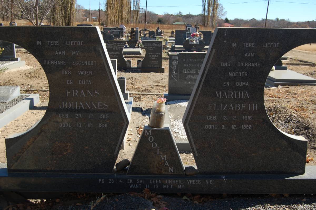 MOOLMAN Frans Johannes 1915-1991 &amp; Martha Elizabeth 1916-1992
