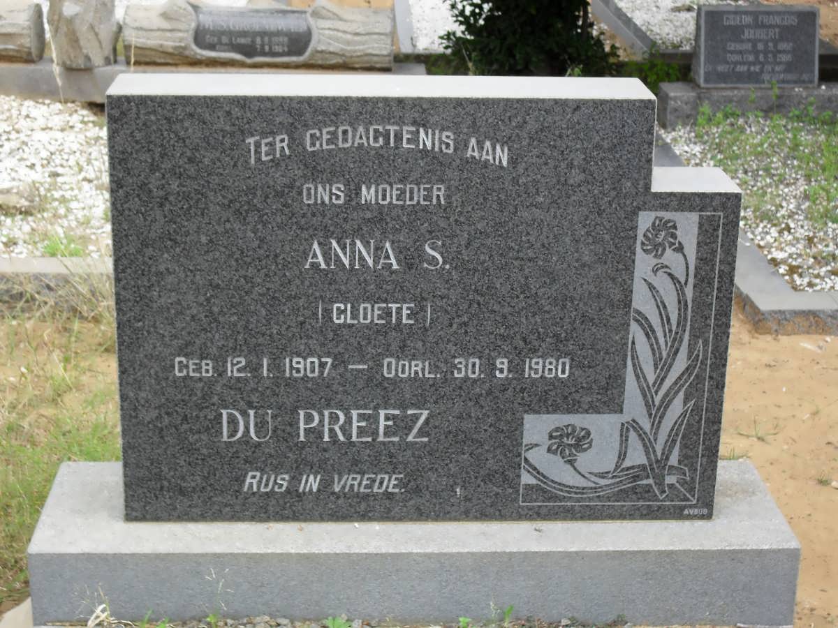 PREEZ Anna S., du nee CLOETE 1907-1980