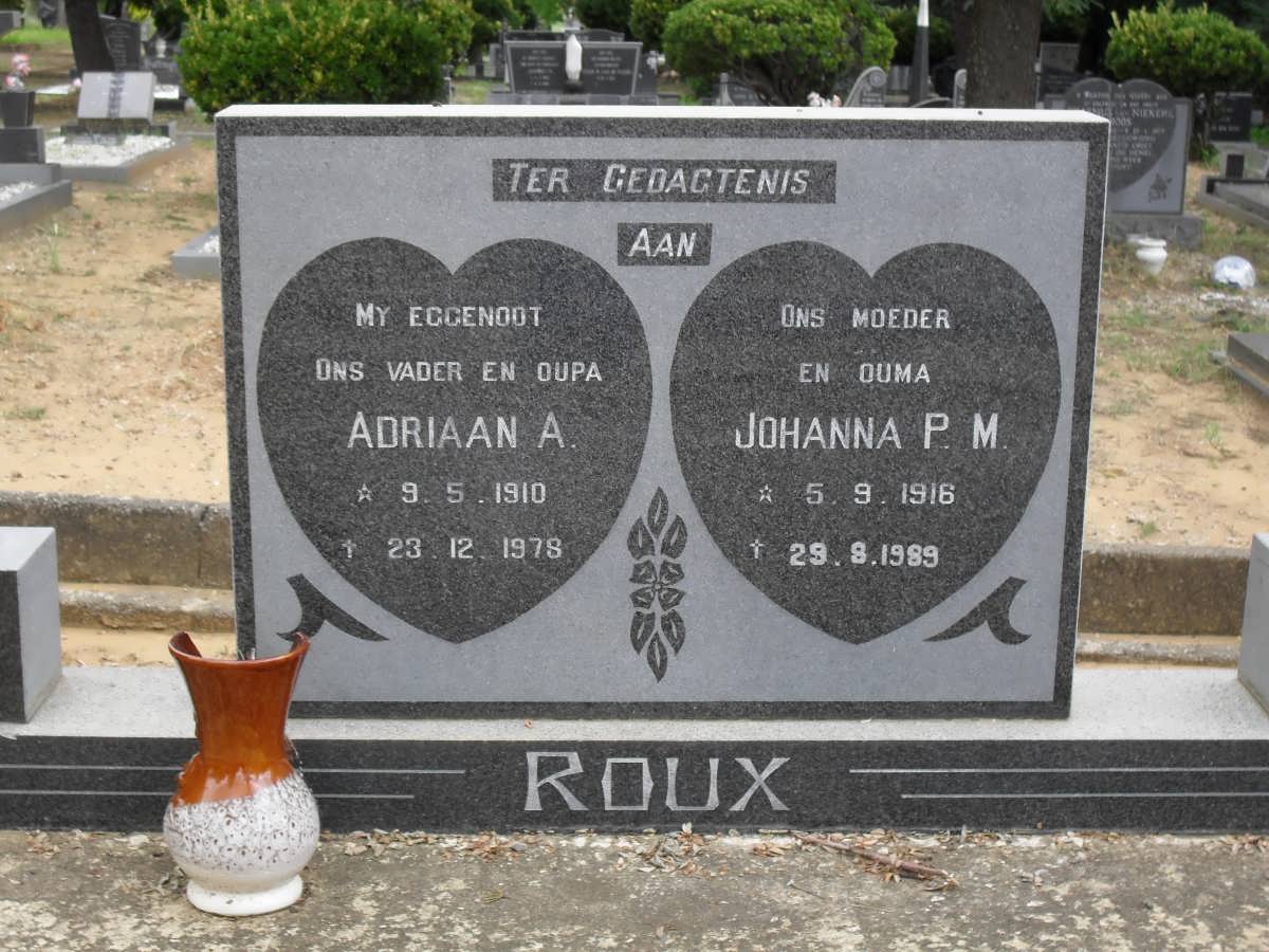 ROUX Adriaan A. 1910-1978 &amp; Johanna P.M. 1916-1989