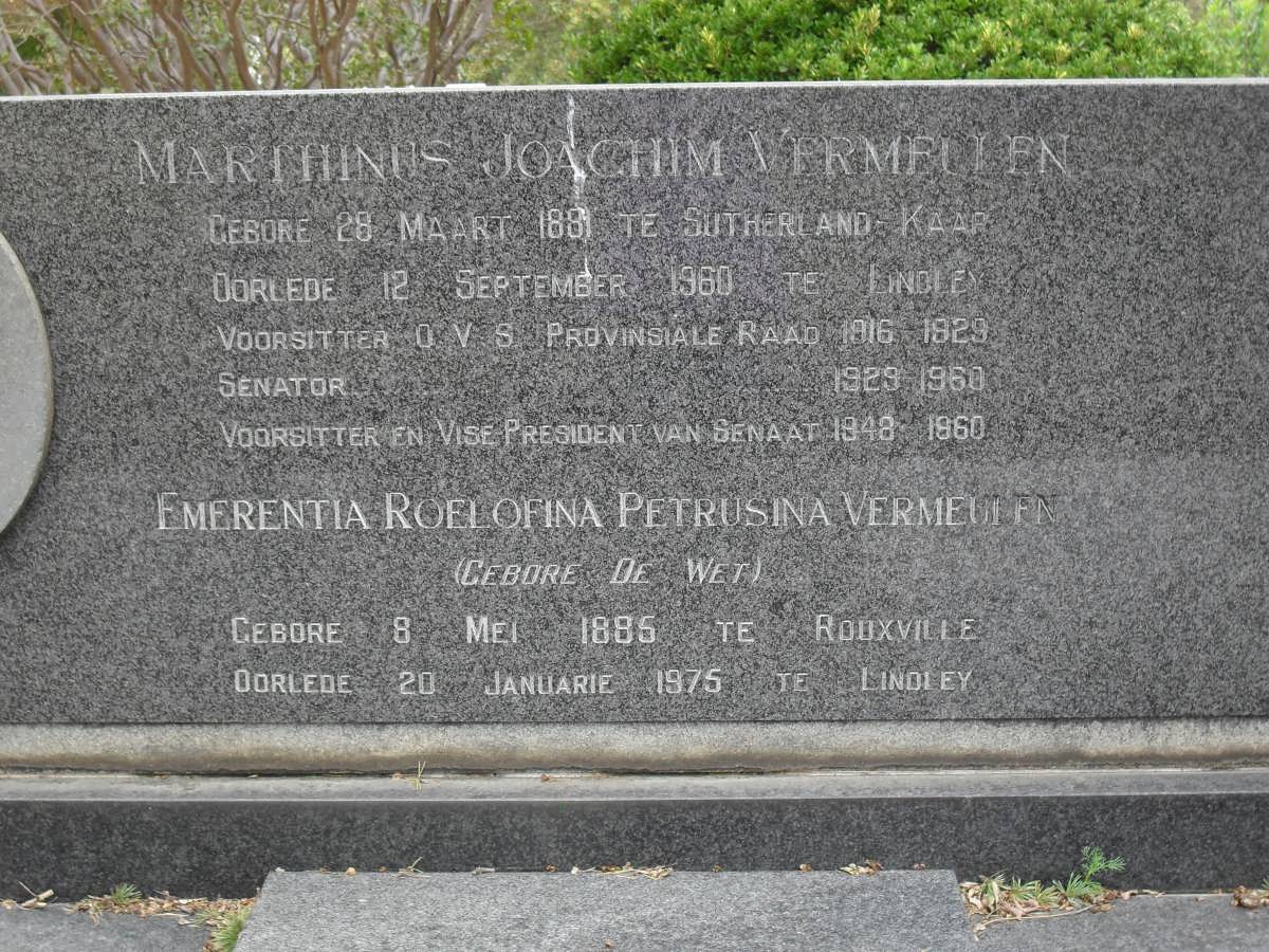 VERMEULEN Marthinus Joachim 1881-1960 &amp; Emerentia Roelofina Petrusina DE WET 1885-1975