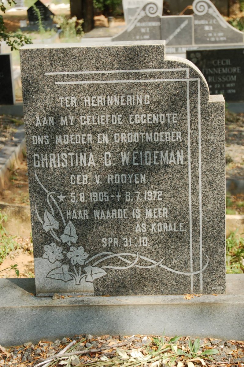 WEIDEMAN Christina C. nee V. ROOYEN 1905-1972
