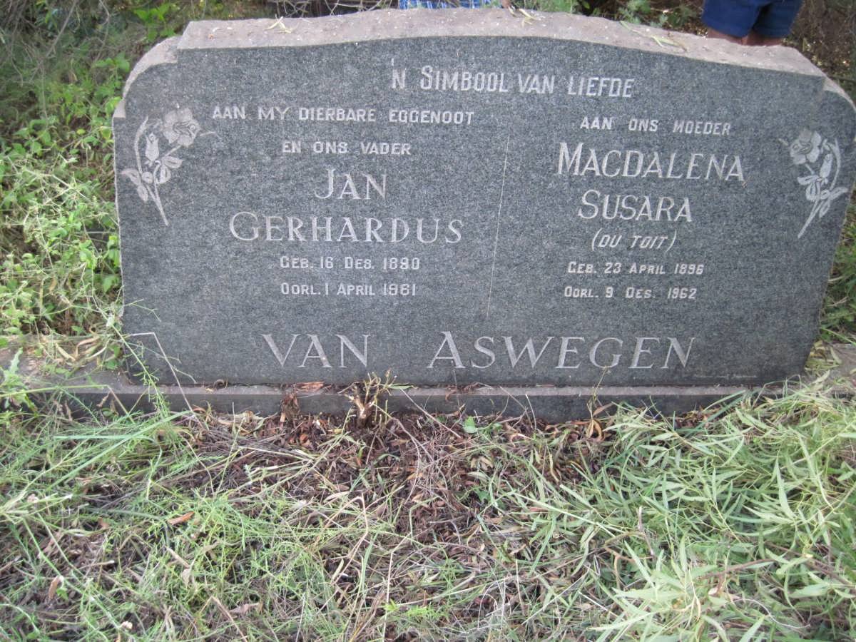 ASWEGEN Jan Gerhardus, van 1890-1961 &amp; Magdalena Susara DU TOIT 1896-1962