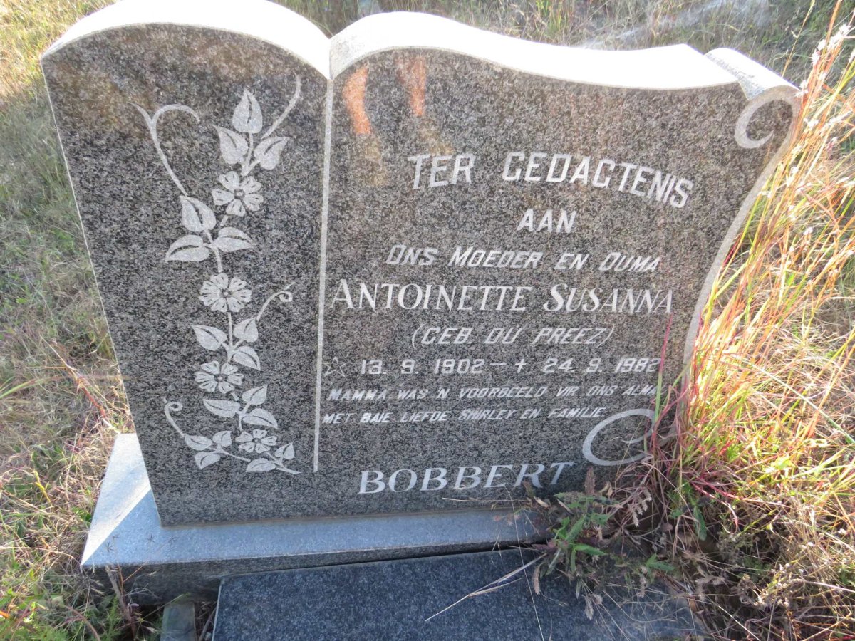 BOBBERT Antoinette Susanna nee DU PREEZ 1902-1982