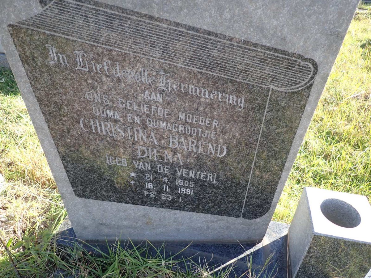 BOOYENS Christina Barend Diena nee VAN DE VENTER 1905-1991