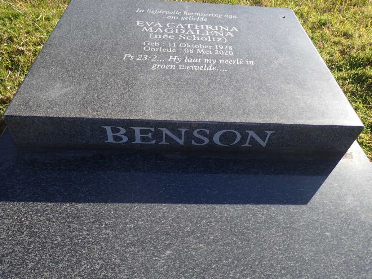 BENSON Eva Cathrina Magdalena nee SCHOLTZ 1928-2020