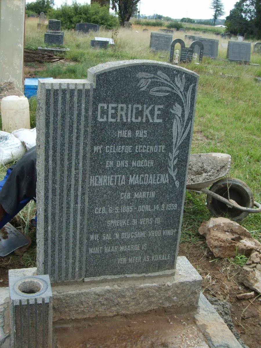 GERICKE Henrietta Magdalena nee MARTIN 1885-1959
