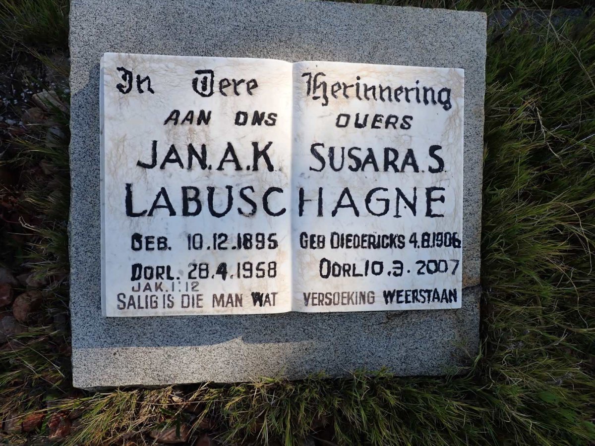 LABUSCHAGNE Jan. A.K. 1895-1958 & Susara S. DIEDERICKS 1906-2007