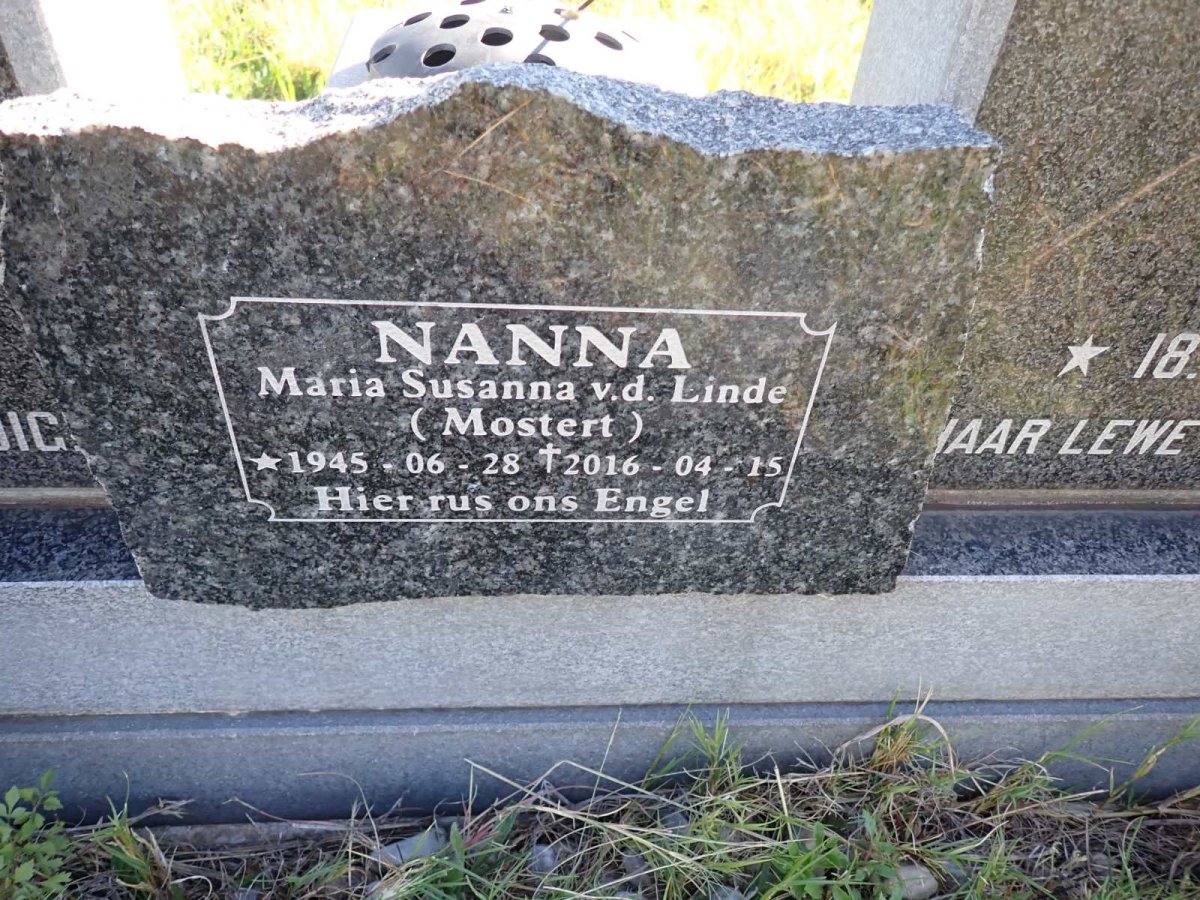 LINDE Maria Susanna, v.d. nee MOSTERT 1945-2016 