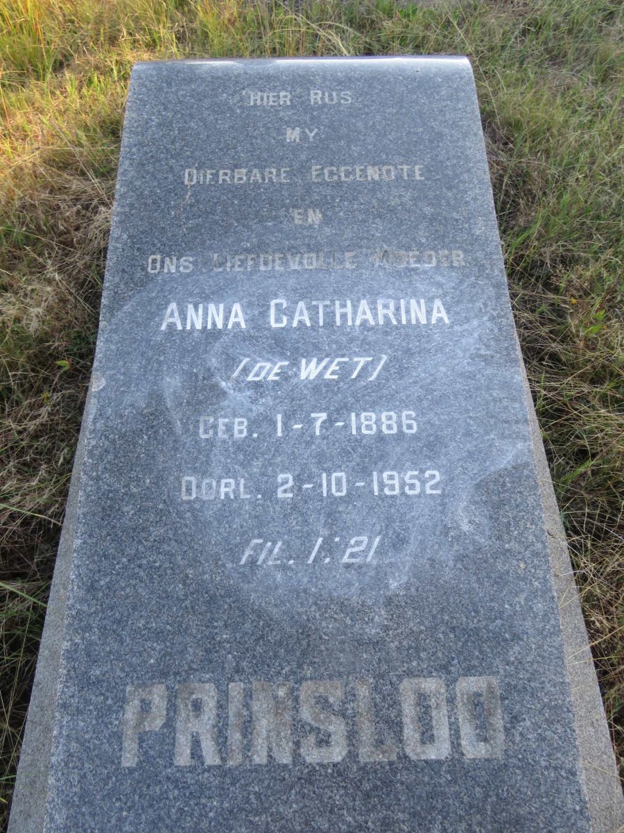 PRINSLOO Anna Catharina nee DE WET 1886-1952