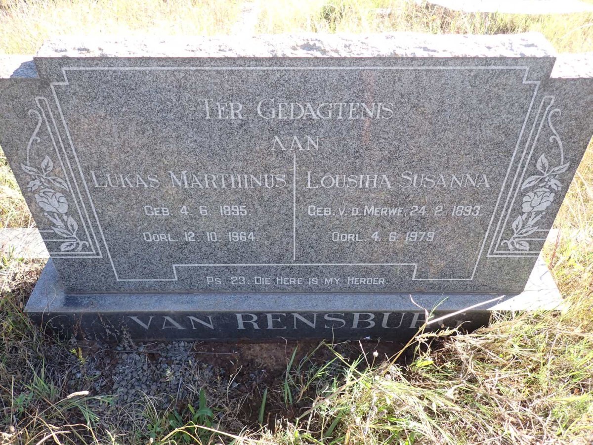 RENSBURG Lukas Marthinus, van 1895-1964 & Lousiha Susanna v.d. MERWE 1893-1979