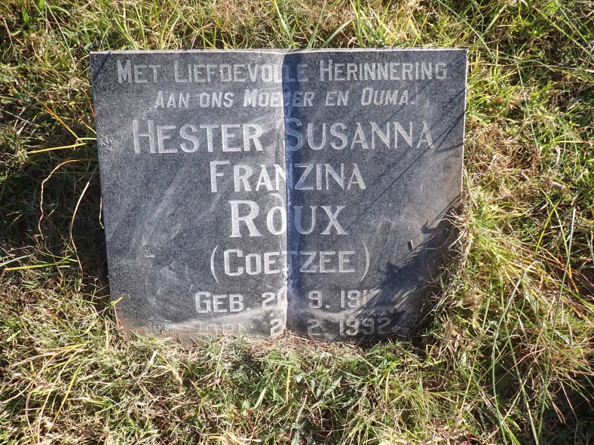 ROUX Hester Susanna Franzina nee COETZEE 1917-1992