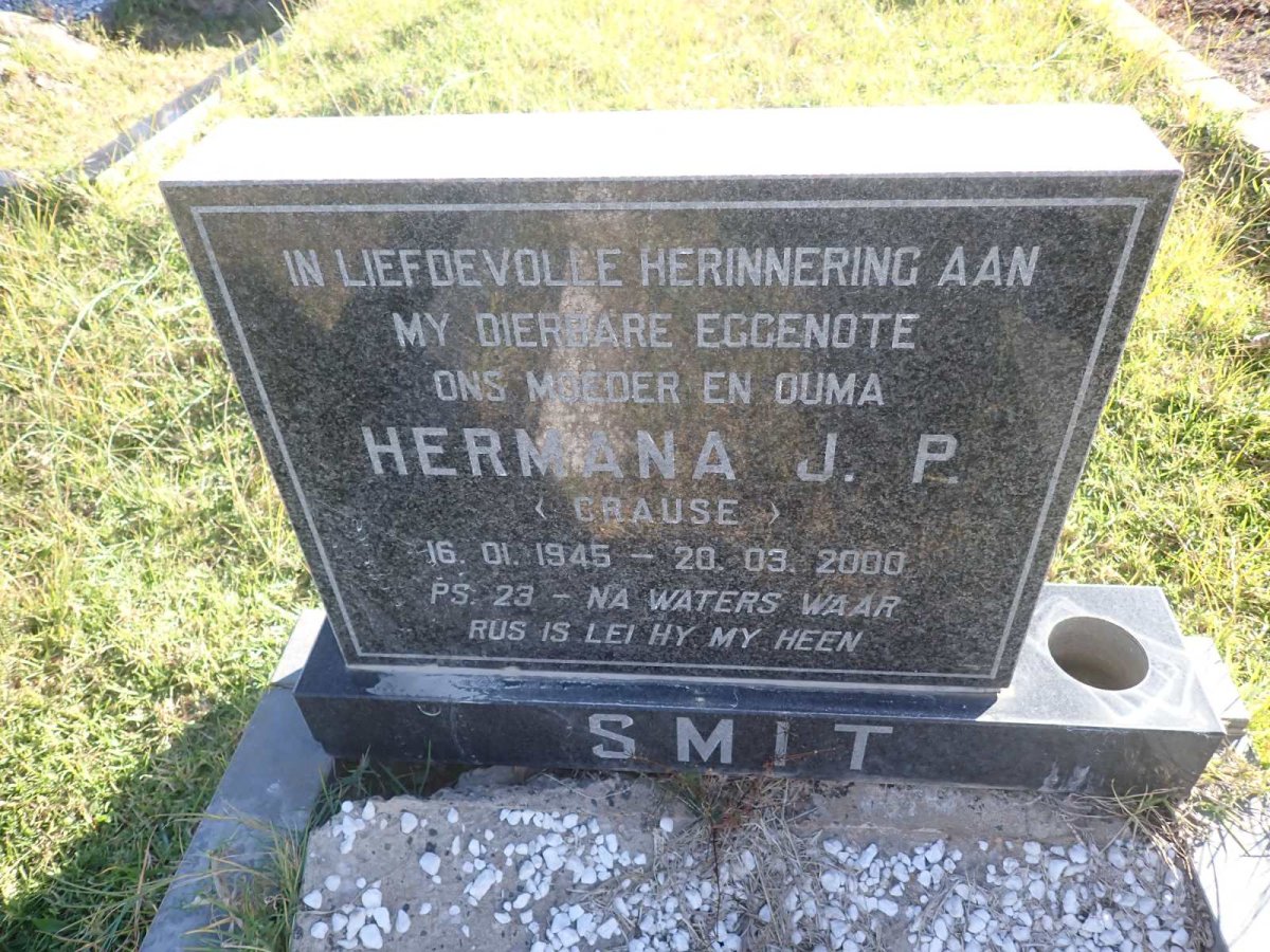 SMIT Hermana J.P. nee CRAUSE 1945-2000